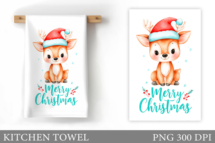 Christmas Deer Kitchen Towel. Christmas Kitchen Towel Design