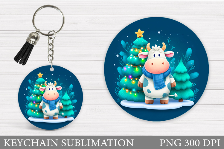 Christmas Cow Keychain. Christmas Keychain Design