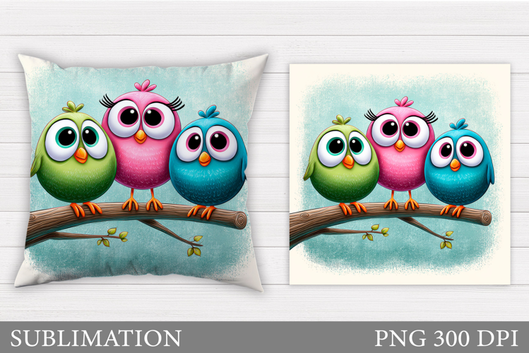 Funny Birds Sublimation. Cute Birds Pillow Sublimation