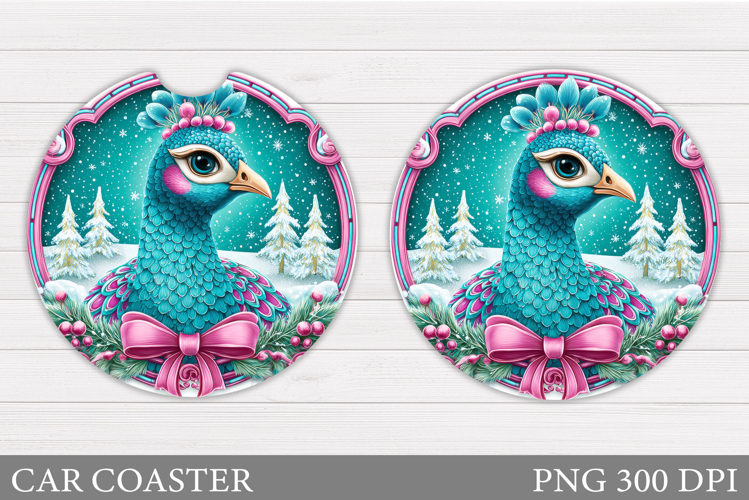 Christmas Peacock Car Coaster. Christmas Car Coaster Design