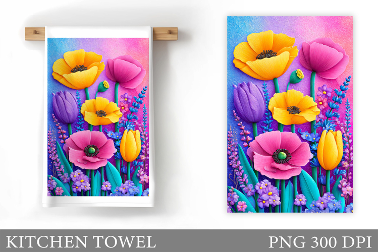 Wildflowers Kitchen Towel. Flowers Kitchen Towel Sublimation