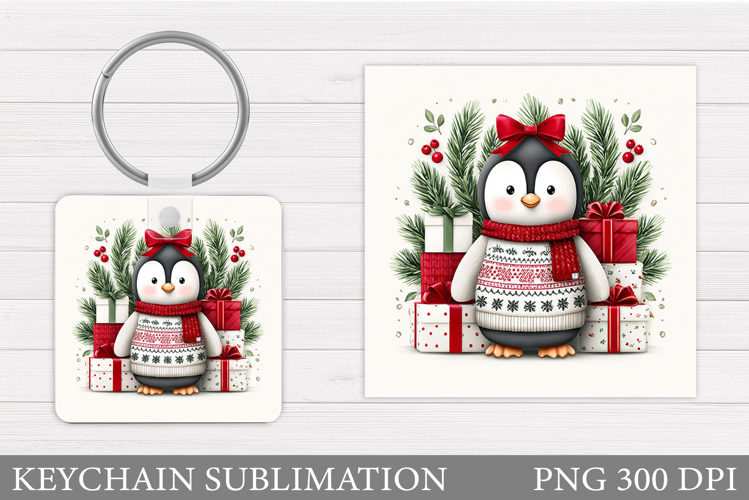 Cute Penguin Keychain Design. Christmas Keychain Sublimation