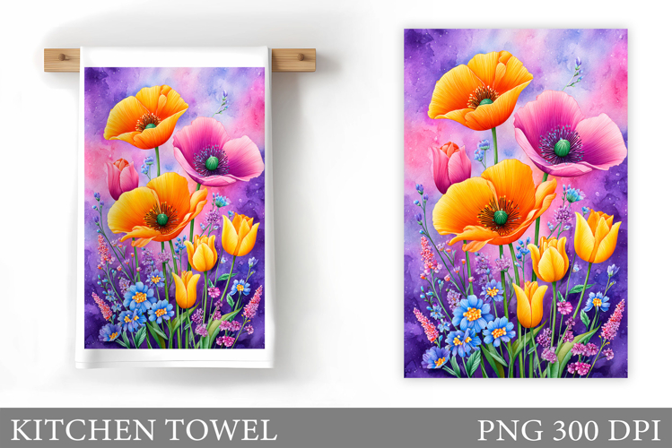 Wildflowers Kitchen Towel. Flowers Kitchen Towel Sublimation