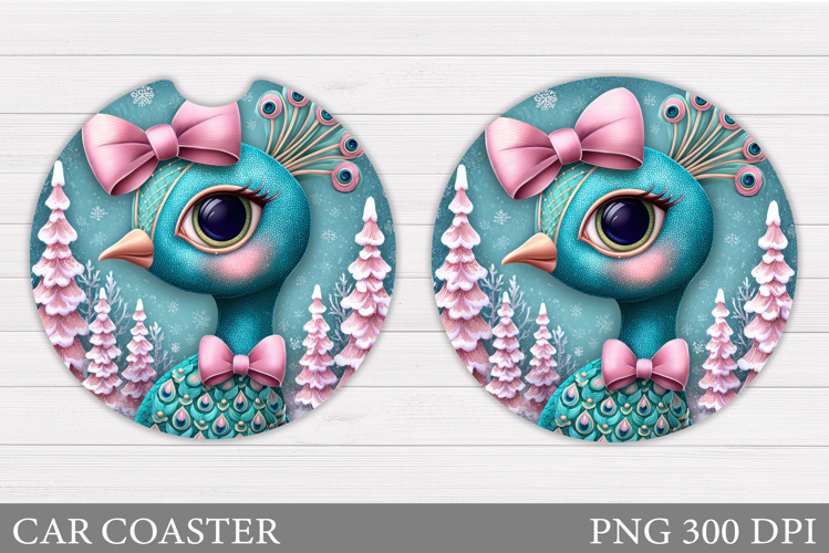 Christmas Peacock Car Coaster. Christmas Car Coaster Design