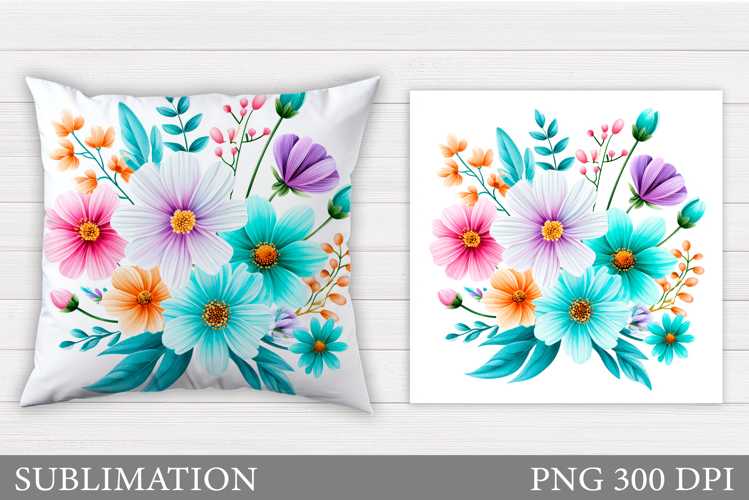 Floral Pillow Design. Flowers Sublimation