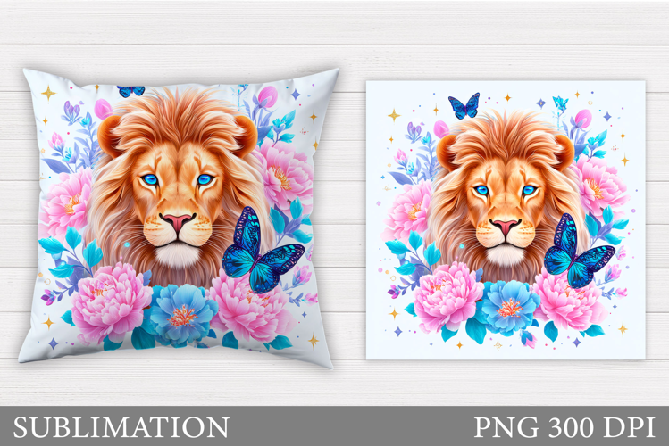 Lion Pillow Sublimation. Lion Flowers Pillow Design
