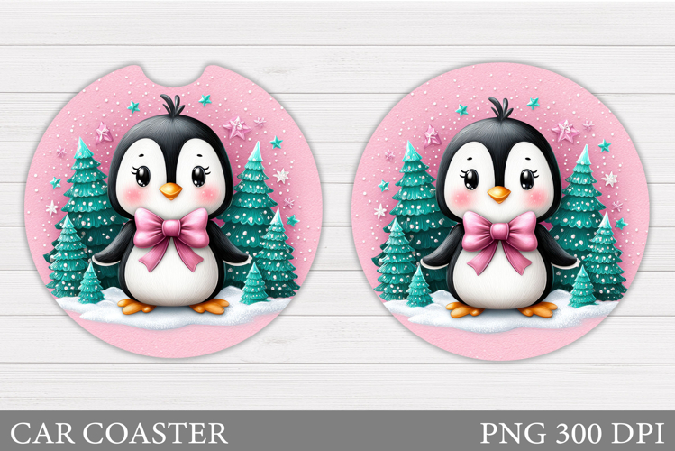 Cute Penguin Car Coaster. Christmas Car Coaster Sublimation
