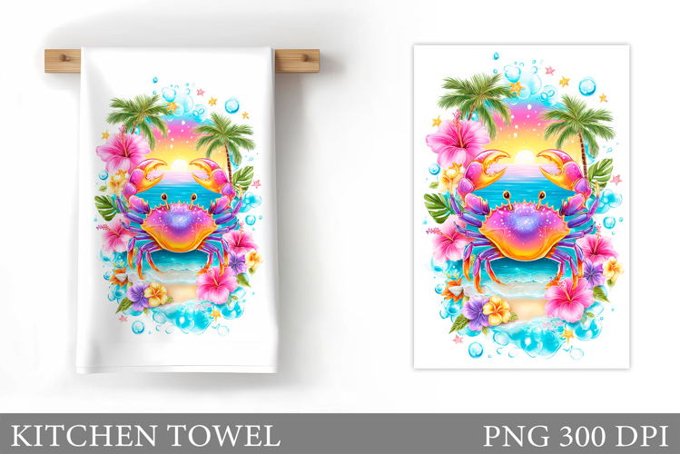 Crab Kitchen Towel. Sea Kitchen Towel Design