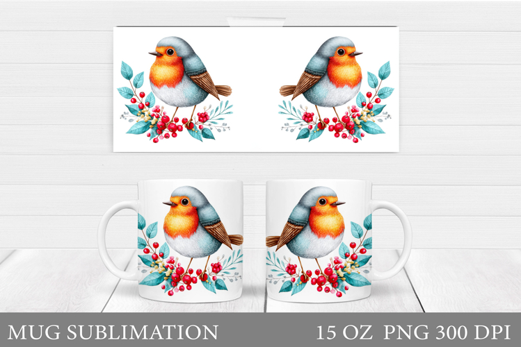 Christmas Bird Mug Design. Christmas Mug Sublimation