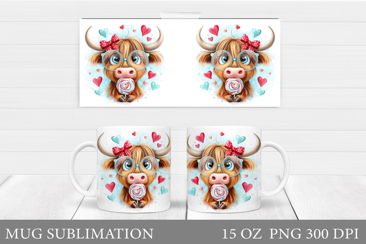 Valentines Cow Mug Sublimation. Valentines Mug Wrap Design