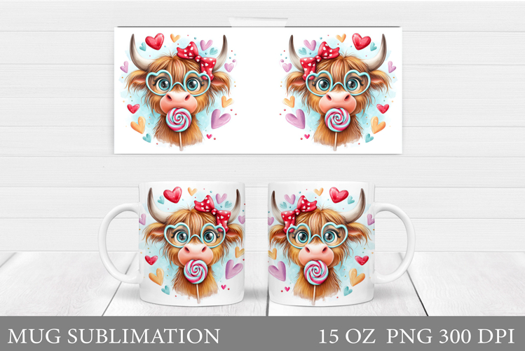 Valentines Cow Mug Sublimation. Valentines Mug Wrap Design