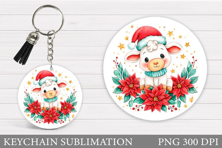 Christmas Lamb Keychain. Christmas Keychain Sublimation