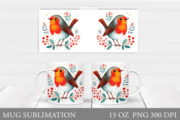 Christmas Bird Mug Design. Christmas Mug Sublimation