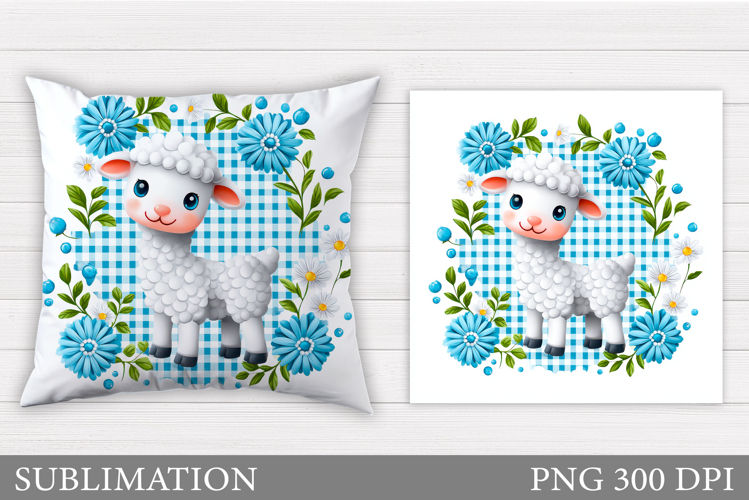 Cute Lamb Pillow Design. Lamb Flowers Pillow Sublimation