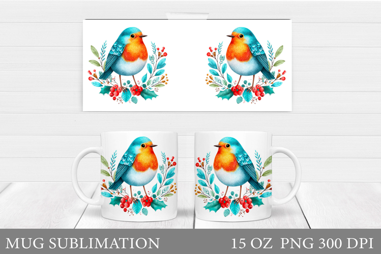 Christmas Bird Mug Design. Christmas Mug Sublimation