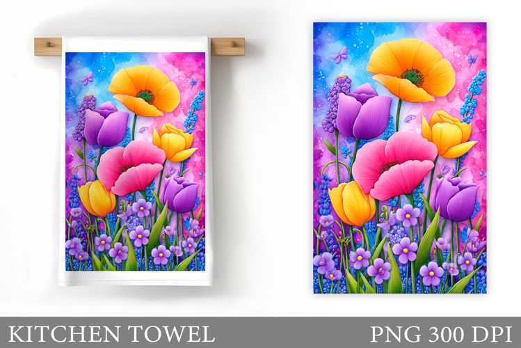 Flowers Kitchen Towel. Floral Kitchen Towel Design