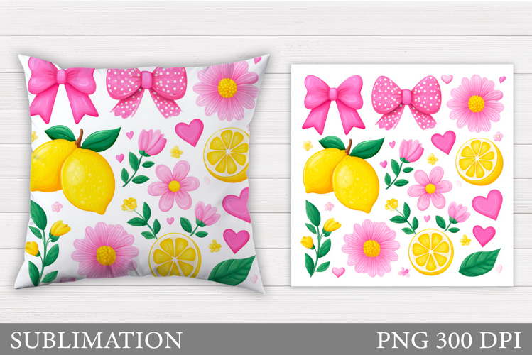 Lemons Pillow Design. Lemons Flowers Sublimation