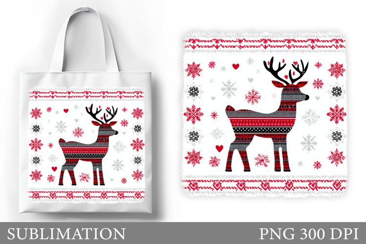 Reindeer Tote Bag Design. Christmas Tote Bag Sublimation