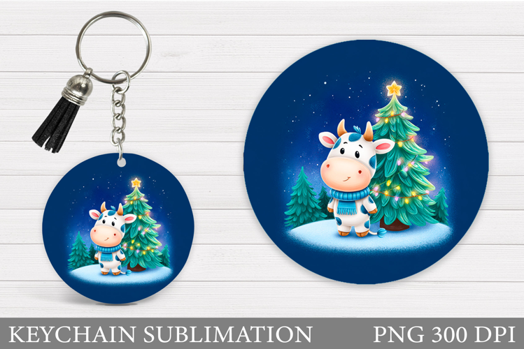 Christmas Cow Keychain. Christmas Keychain Design