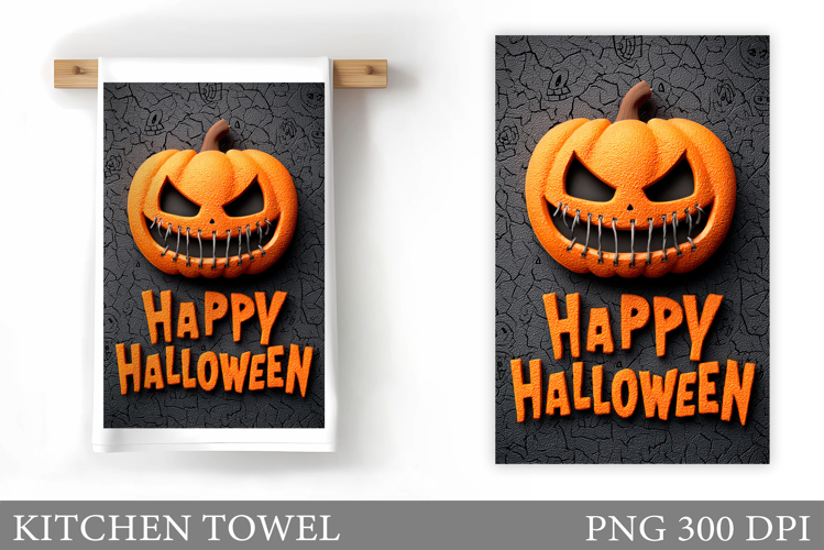 Spooky Pumpkin Kitchen Towel. Halloween Kitchen Towel Design