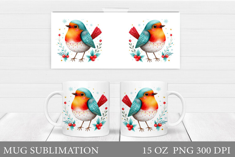 Christmas Bird Mug Design. Christmas Mug Sublimation example image 1