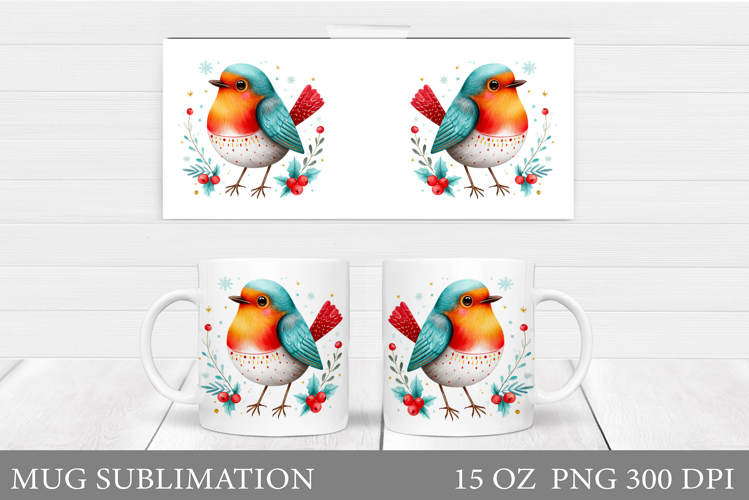 Christmas Bird Mug Design. Christmas Mug Sublimation