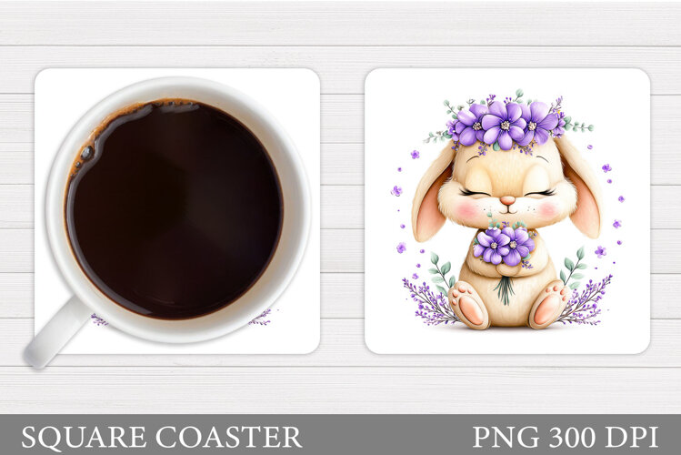Bunny Coaster Sublimation. Bunny Flowers Coaster Design example image 1