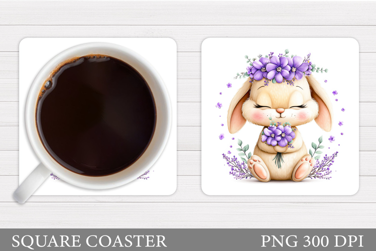Bunny Coaster Sublimation. Bunny Flowers Coaster Design