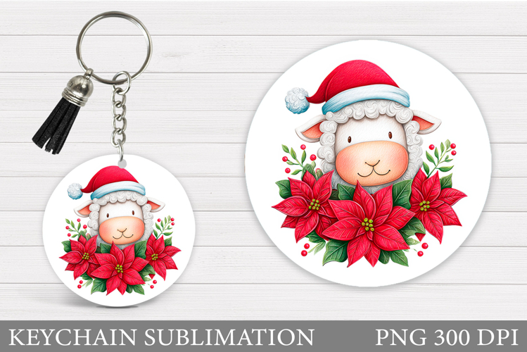 Christmas Lamb Keychain. Christmas Keychain Sublimation