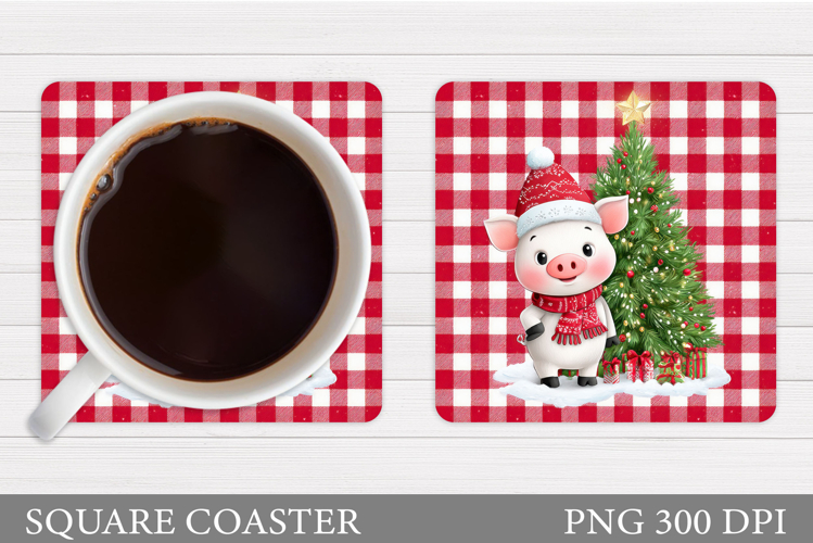 Christmas Pig Coaster. Cute Pig Coaster Sublimation