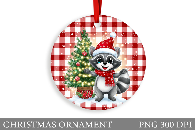 Cute Raccoon Christmas Ornament. Cute Raccoon Sublimation