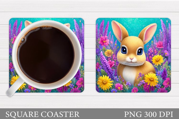 Bunny Coaster Sublimation. Bunny Flowers Coaster Design