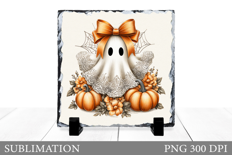 Cute Ghost Slate Design. Halloween Sublimation
