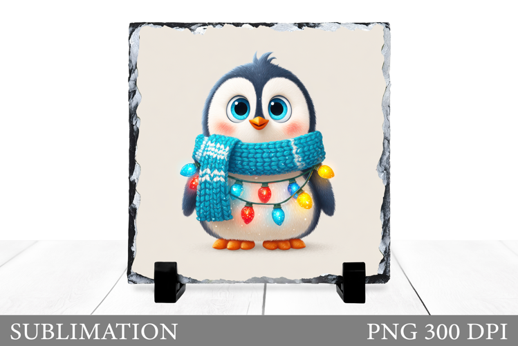 Christmas Penguin Slate Design. Cute Penguin Sublimation