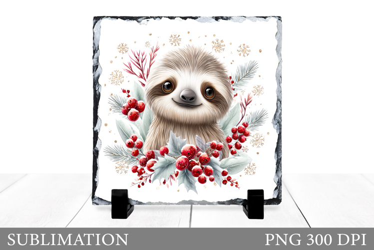 Christmas Sloth Slate Design. Christmas Sloth Sublimation