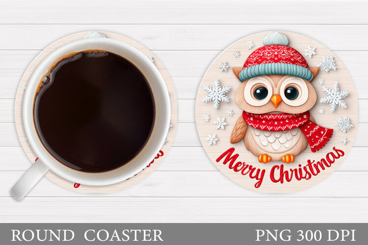 Christmas Owl Coaster Design. Christmas Coaster Sublimation example image 1