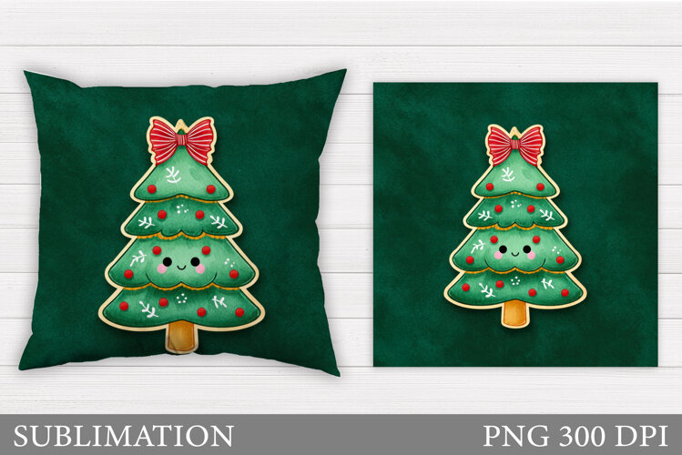 Christmas Tree Pillow. Merry Christmas Pillow Sublimation example image 1