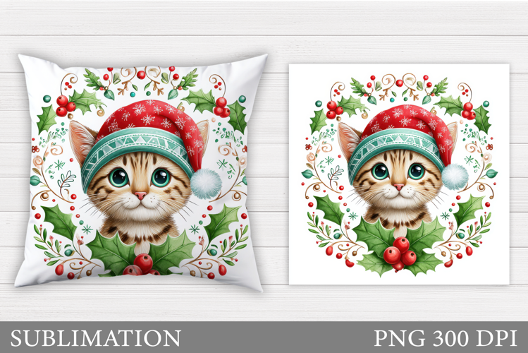 Christmas Cat Pillow Design. Christmas Pillow Sublimation