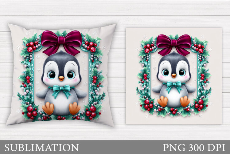 Christmas Penguin Pillow. Christmas Pillow Design example image 1
