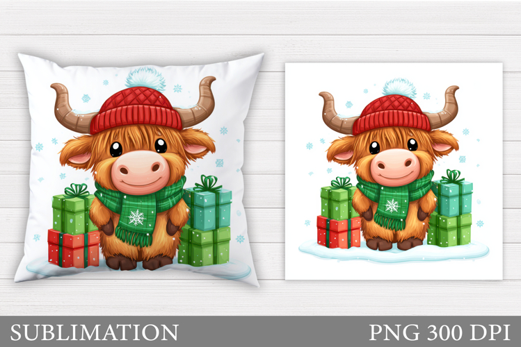 Christmas Cow Pillow Sublimation. Christmas Pillow Design