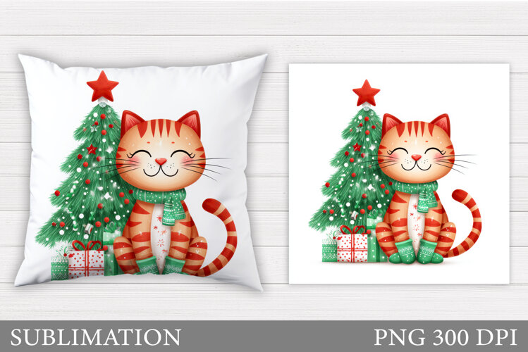 Christmas Cat Pillow Design. Christmas Pillow Sublimation example image 1
