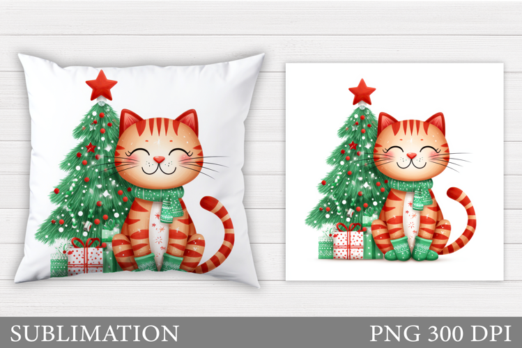 Christmas Cat Pillow Design. Christmas Pillow Sublimation