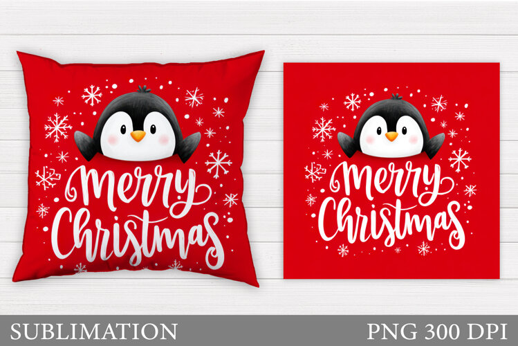 Christmas Penguin Pillow. Christmas Pillow Sublimation example image 1