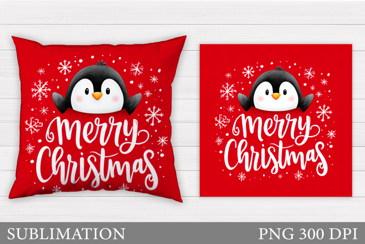 Christmas Penguin Pillow. Christmas Pillow Sublimation