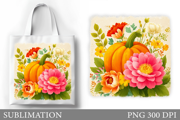 Pumpkin Tote Bag Design. Flowers Tote Bag Sublimation