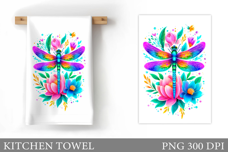 Dragonfly Kitchen Towel. Flowers Kitchen Towel Design