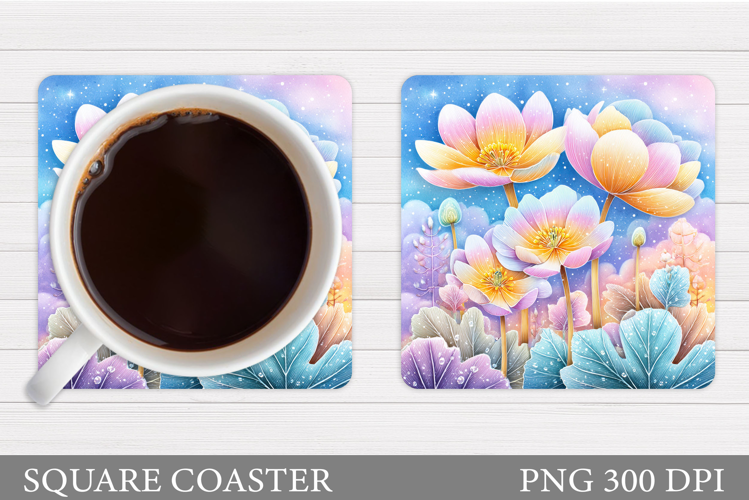 Flowers Coaster Sublimation. Floral Coaster Design