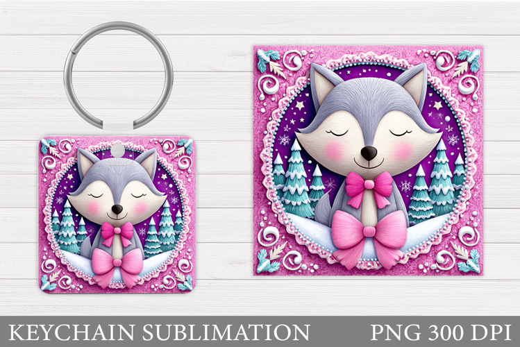 Christmas Wolf Keychain. Christmas Keychain Sublimation