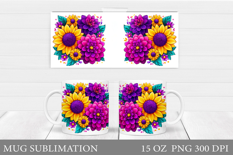 Flowers Mug Sublimation. Floral Mug Wrap Design