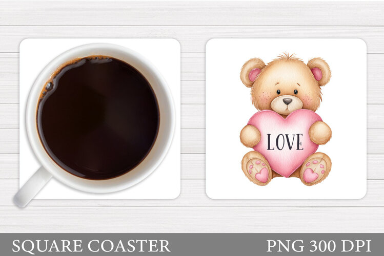Valentines Bear Coaster. Valentines Coaster Sublimation example image 1